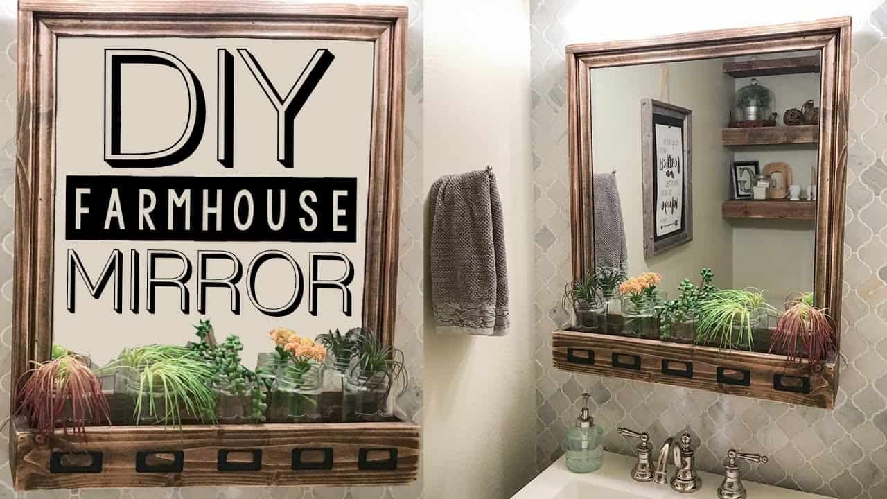 Diy farmhouse mirror with plant rack