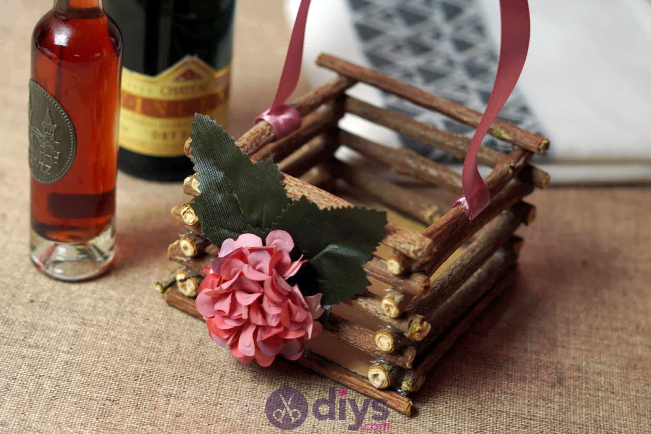 Wood basket made from twigs simple diy