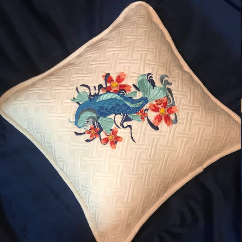 Blue koi fish embroidery pattern