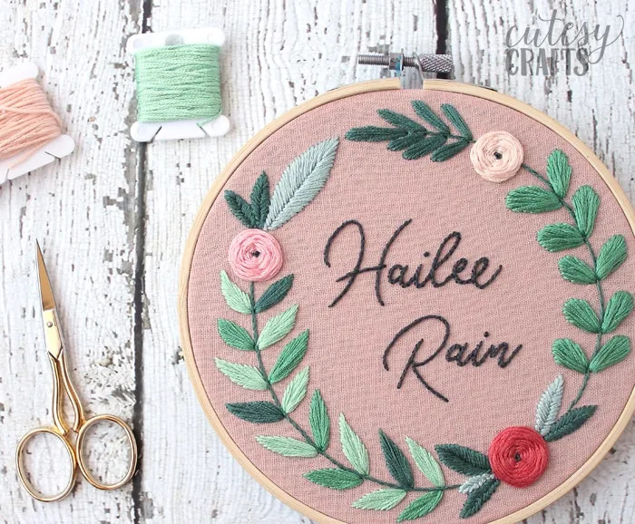 floral name embroidery hoop pattern