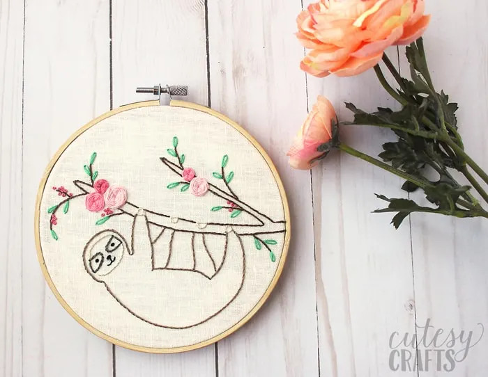 sloth floral embroidery pattern