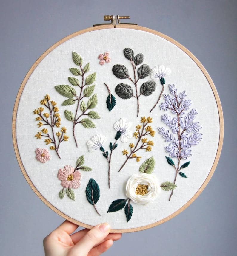 Lilac and cherry blossom embroidery