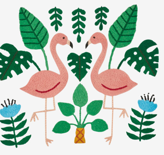 flamingos and flowers embroidery pattern