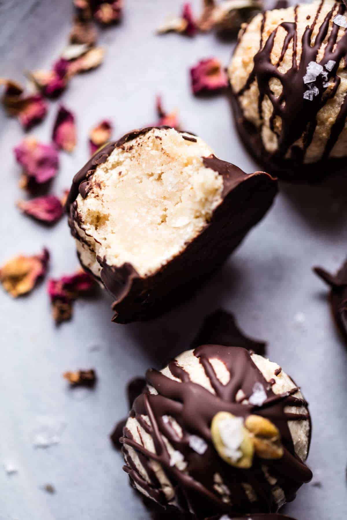 Chocolate dipped coconut caramel macaroons