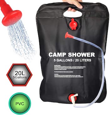 Beach Travel 11L Outdoor Solar Shower Bag with Shower Nozzle for Camping Hiking Backpacking Navaris Portable Pressure Shower with Foot Pump