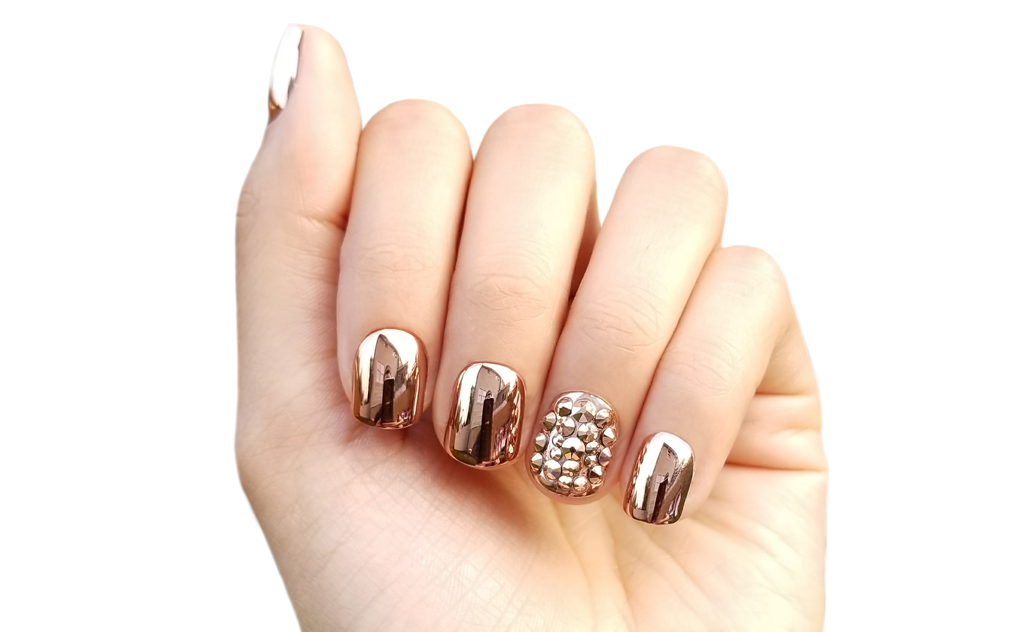 Metallic rose gold nails