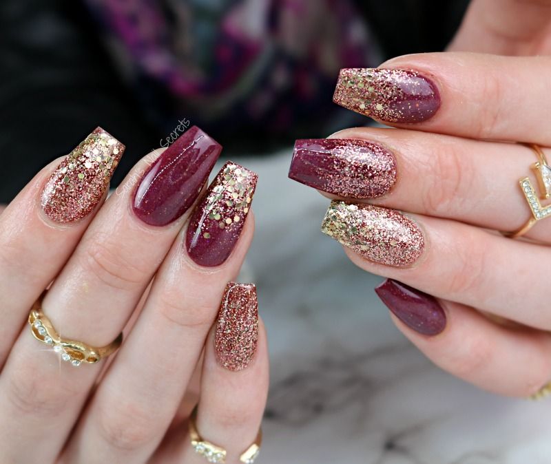 Rose gold and wine nails