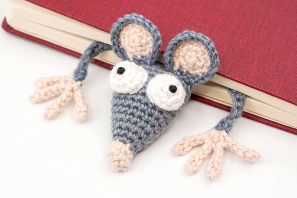 Amigurumi crochet rat bookmark