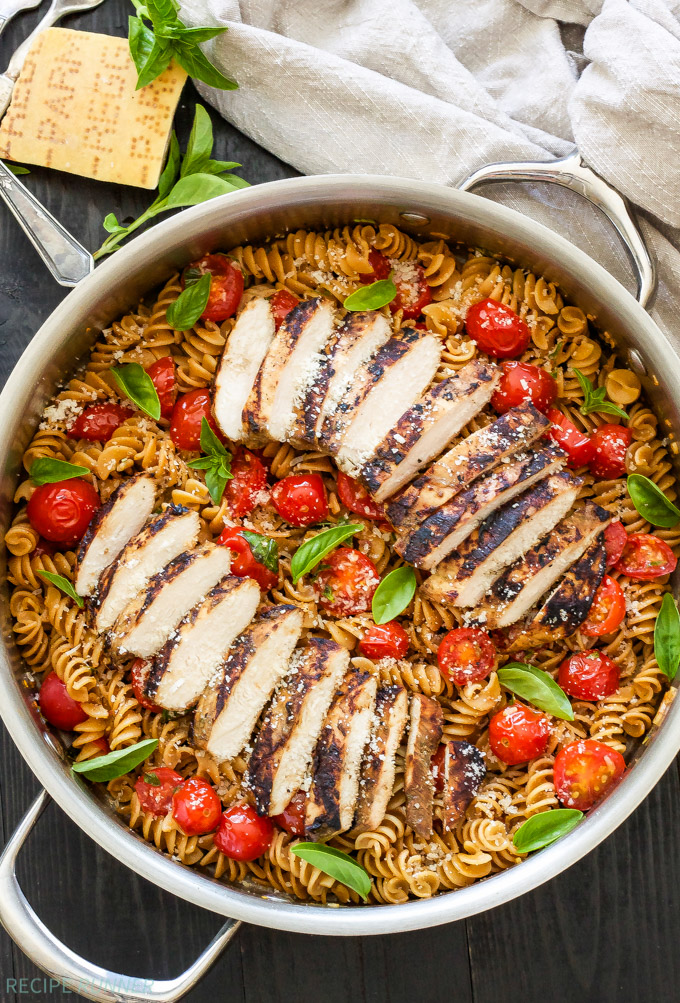 Tomato basil pasta with balsamic grilled chicken