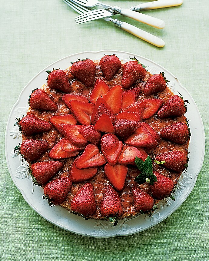 Almond macaroon galette with strawberries
