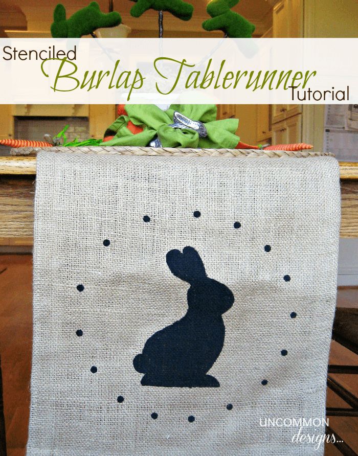Burlap Table Runner with a Rabbit Stencil