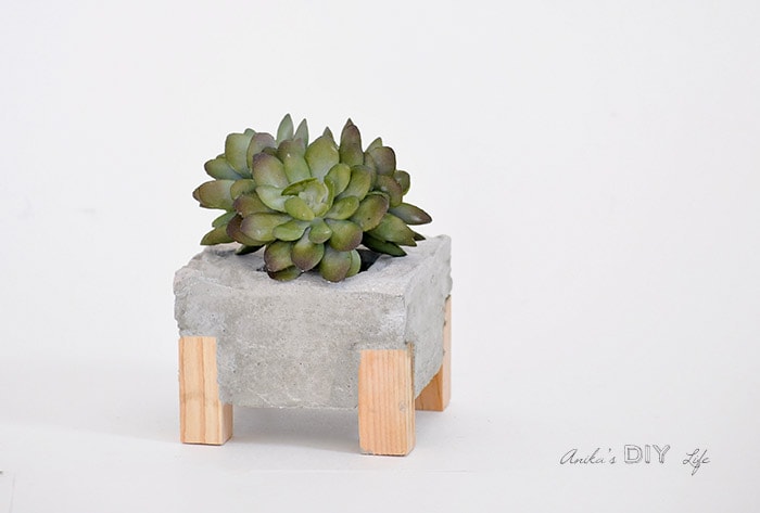 Concrete planter with wood feet