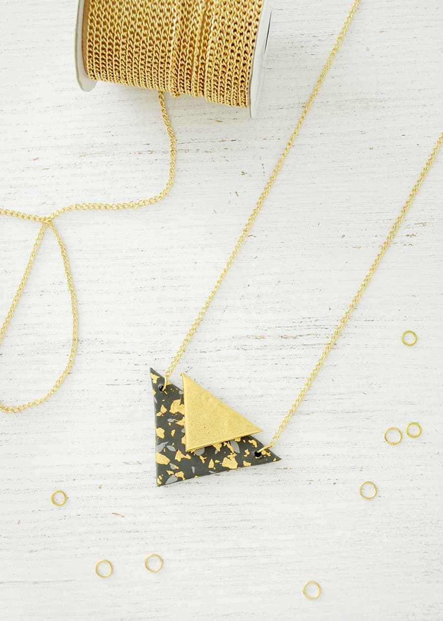 Diy gilded polymer clay triangle necklace