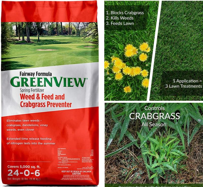 Greenview 2129267 weed and feed with crabgrass preventer fairway formula