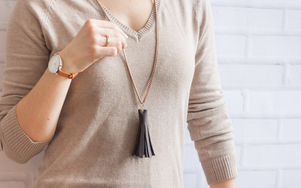 Long leather tassel necklace