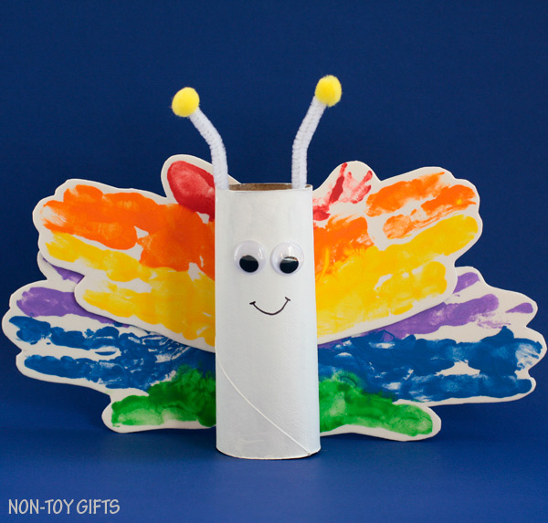 St. Patrick's Day Crafts for Preschoolers - Paper Roll Rainbow Butterfly Craft