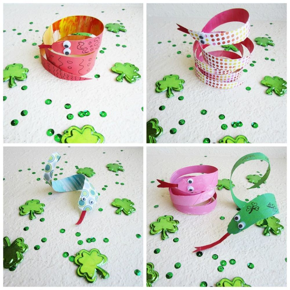 Saint patrick's day crafts for kids toilet paper roll snakes