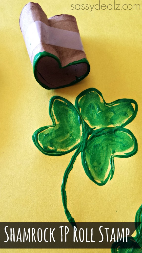 St. Patrick's Day Crafts for Kids - Shamrock Toilet Paper Roll Stamp