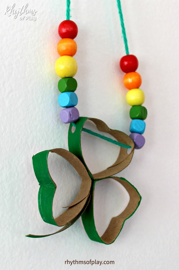 St. Patrick's Day Crafts for Toddlers -  Shamrock and Lucky Four Leaf Clover Necklace