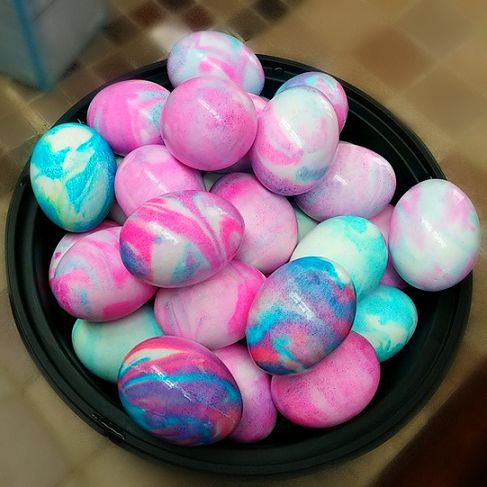 Shaving cream dyed eggs