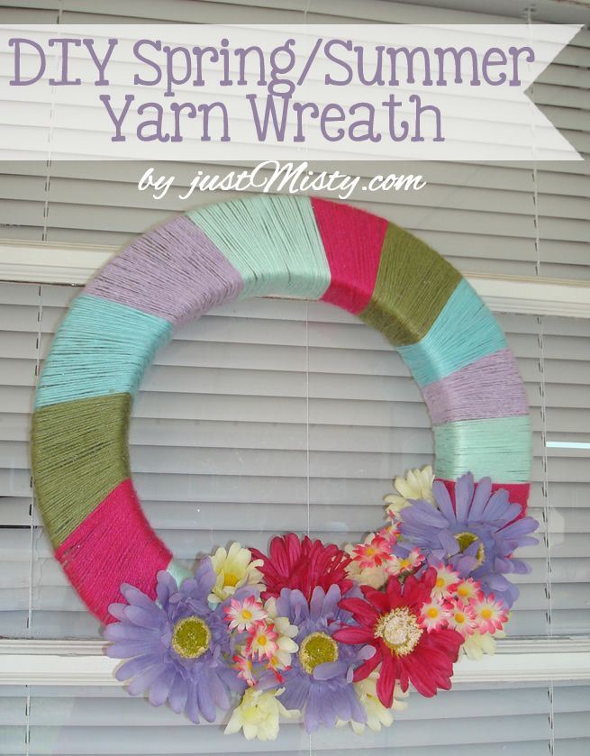 Spring yarn and flowers wreath