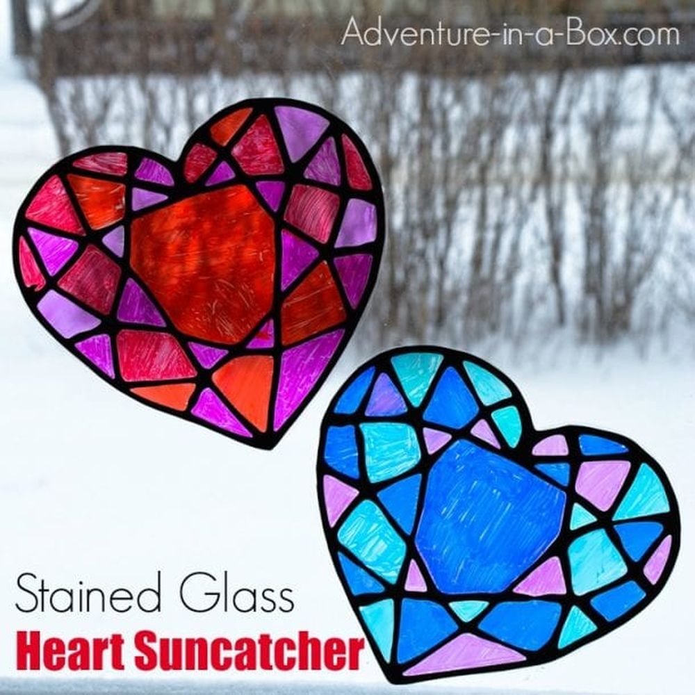 Stained glass heart art valentine’s day diy crafts 