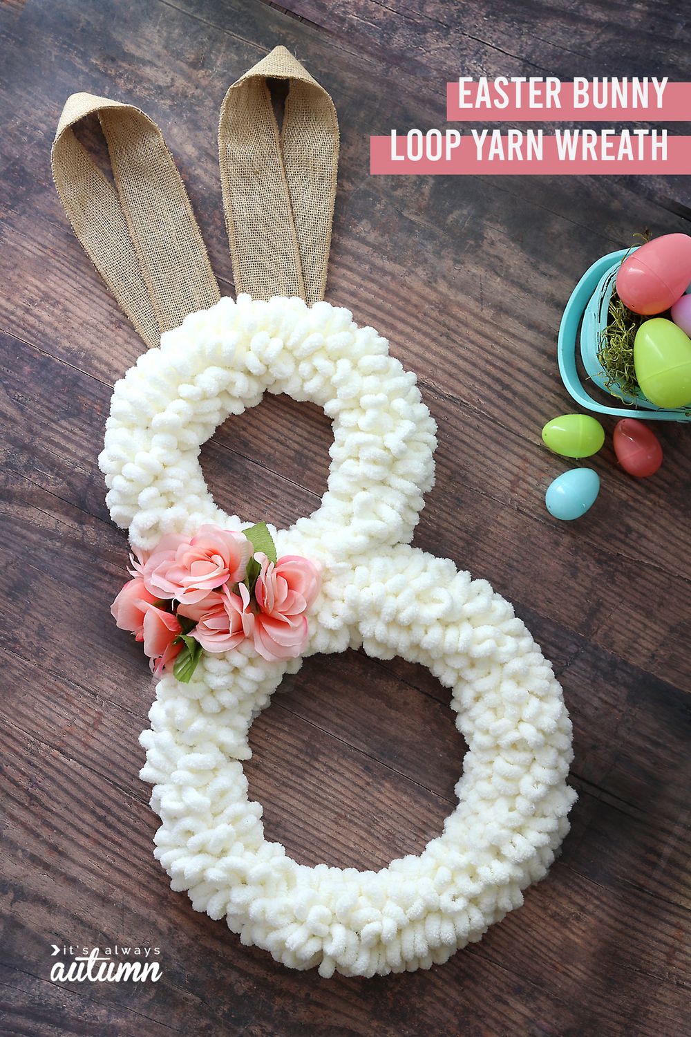 Easter bunny loop yarn wreath