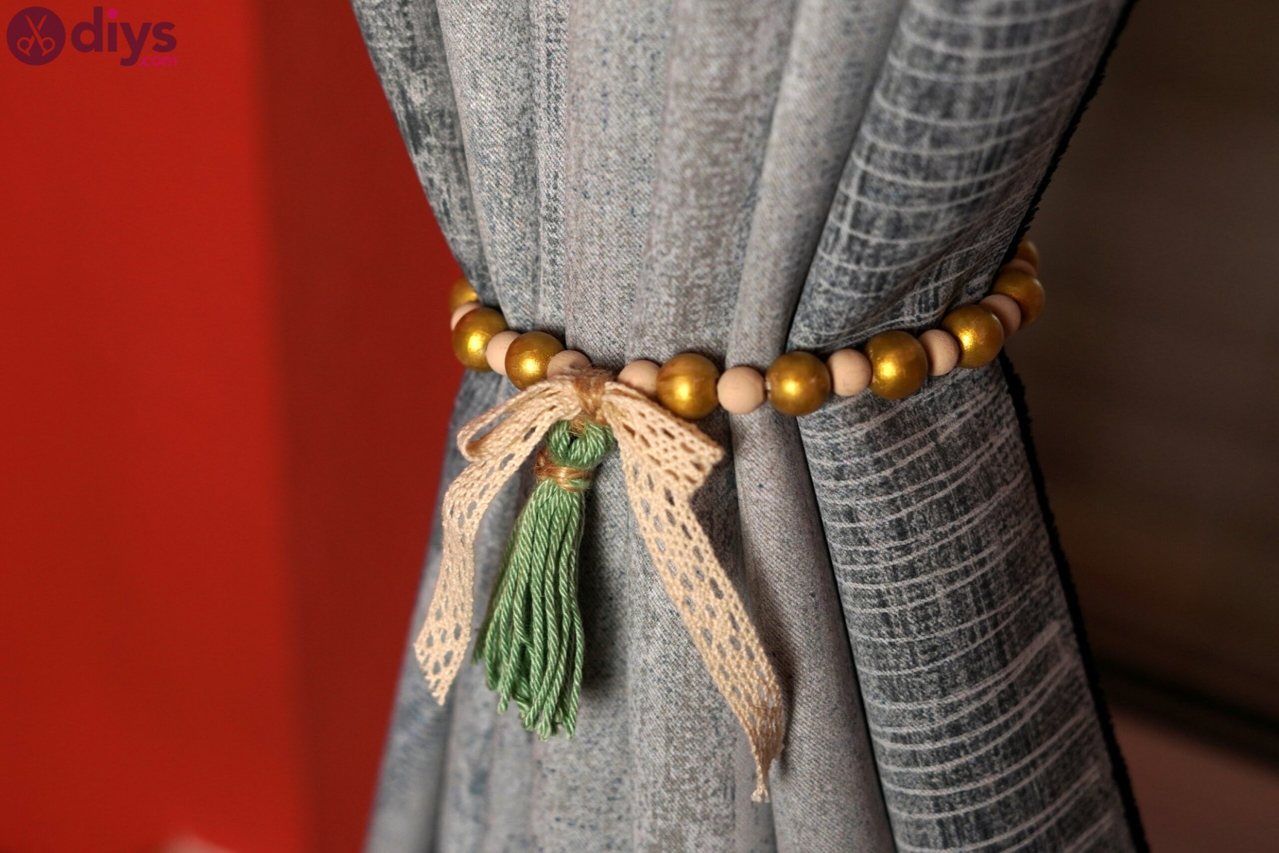 Wooden bead curtain tieback photos (4)
