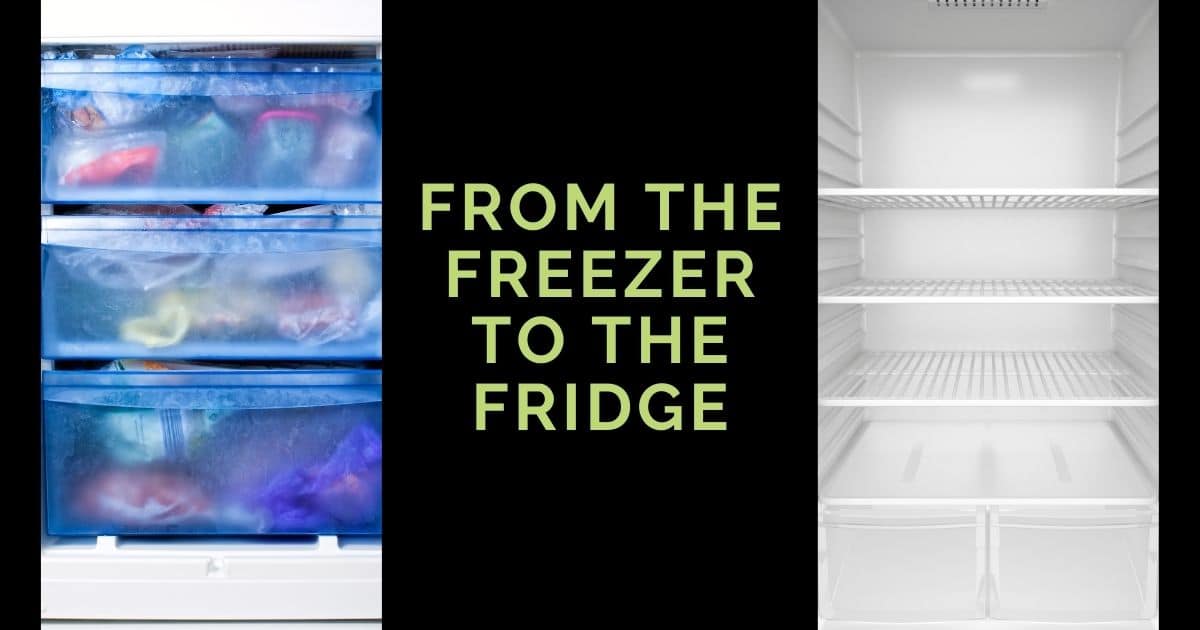 A banner with a picture of a freezer and a fridge; and the words "from the freezer to the fridge"