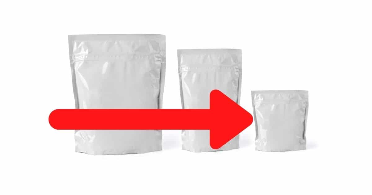 Different freezer bag sizes with an arrow pointing to the smaller bag