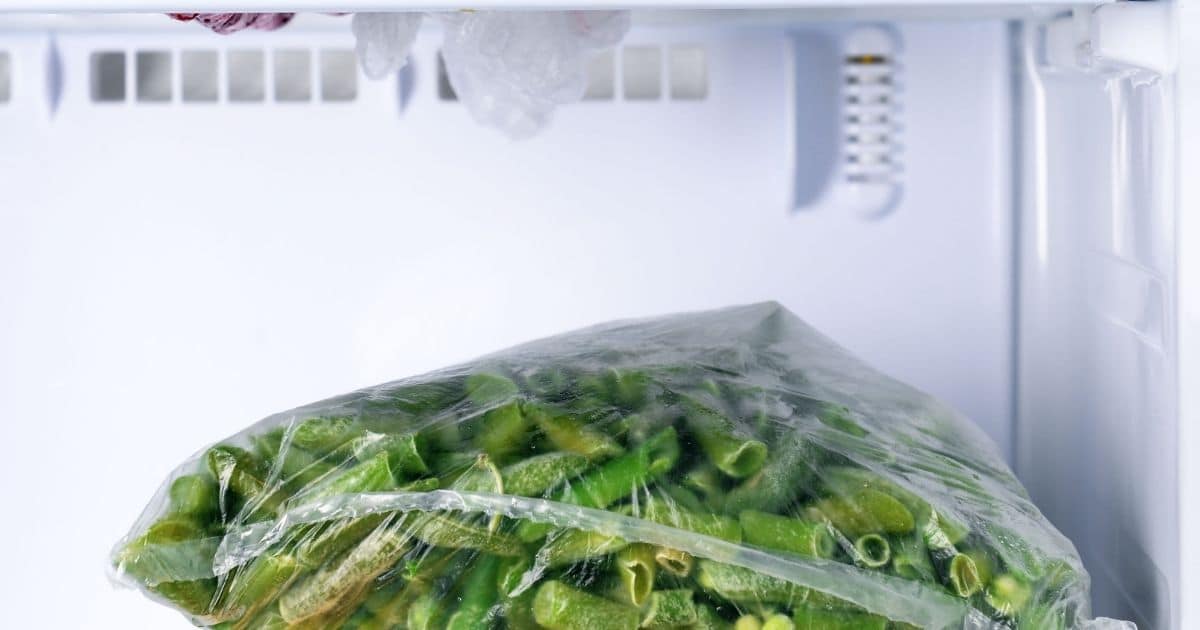 Green onions in a freezer bag, inside a freezer