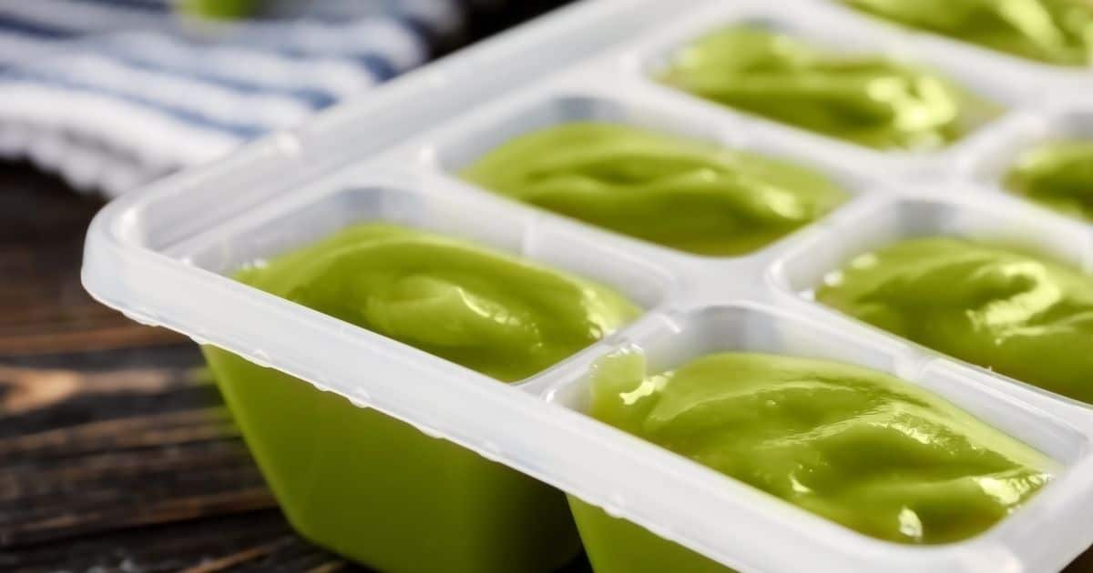 Plastic ice cubes filled with liquidised greens 