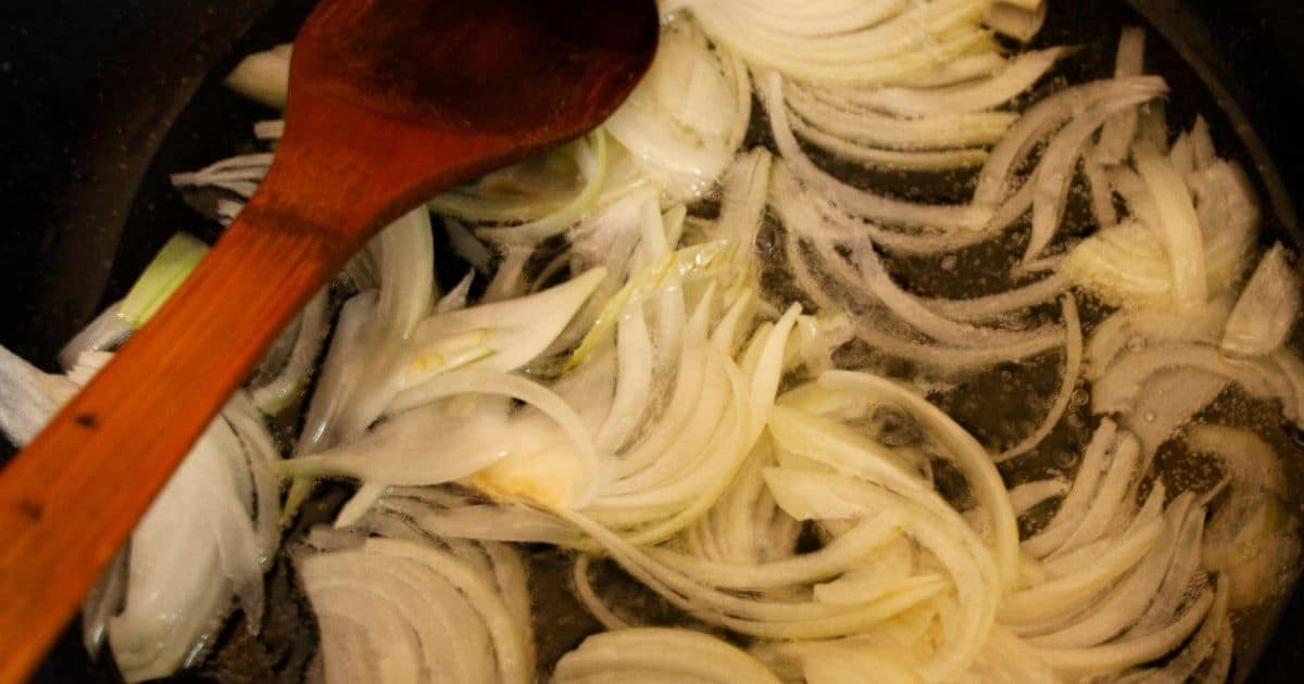 Caramelizing onions.