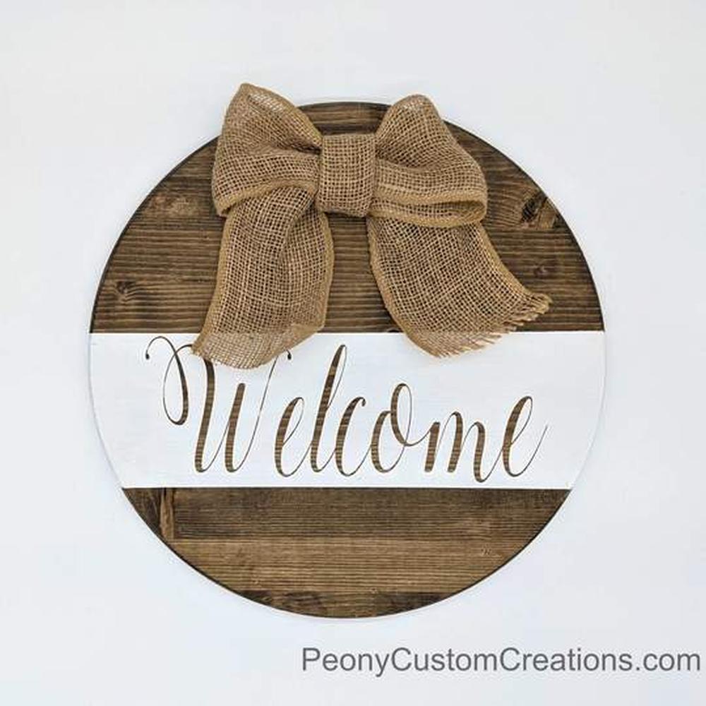 Custom Door Sign 18" Round Welcome Sign Hand Painted Solid Wood