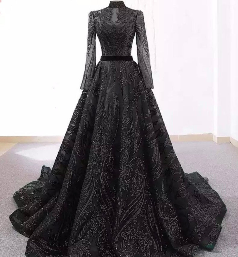 Puffy black wedding dress