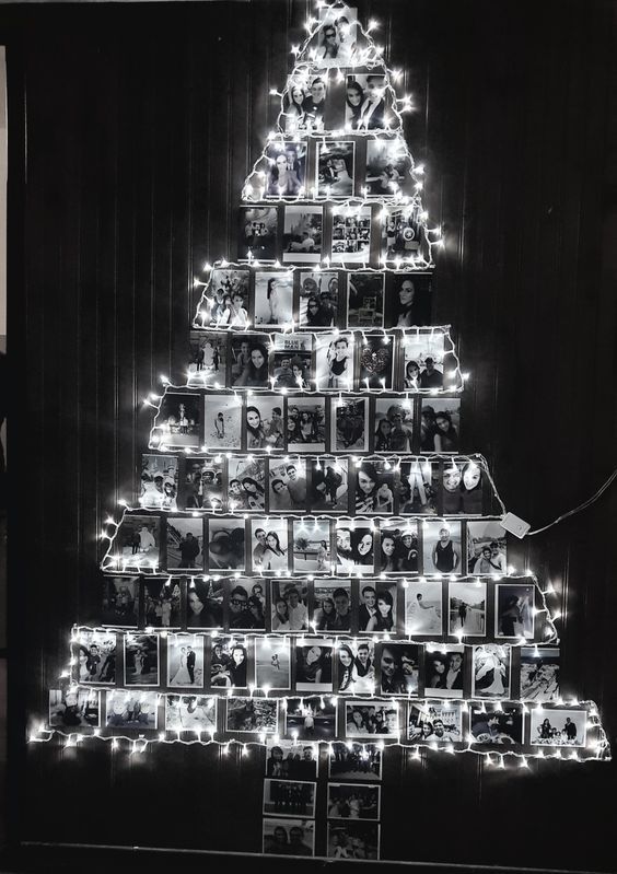 Diy christmas tree using photos for wall décor