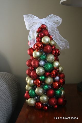 Diy mini christmas tree using ornaments