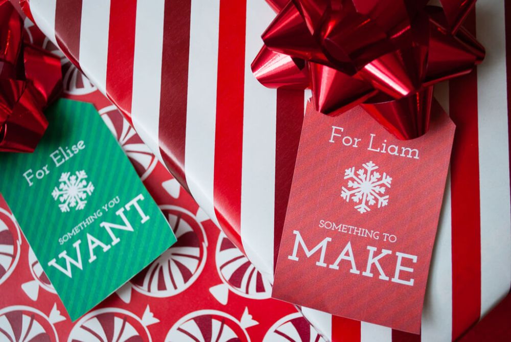 Want, need, make, read christmas gift tags