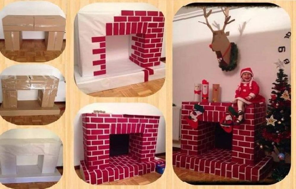 Cardboard fireplace christmas paper crafts