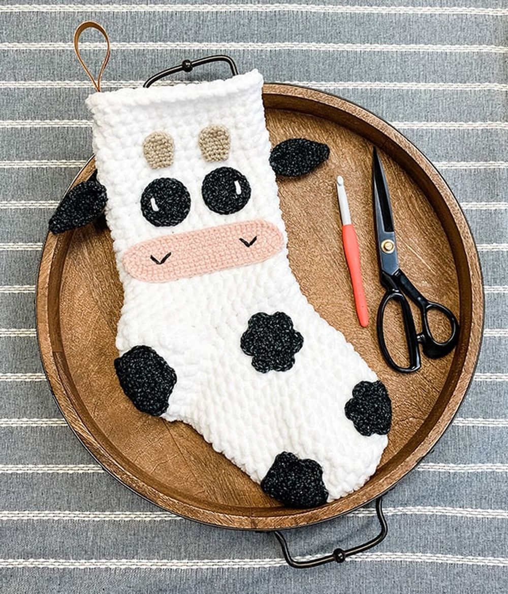 Crochet cow handmade christmas stockings