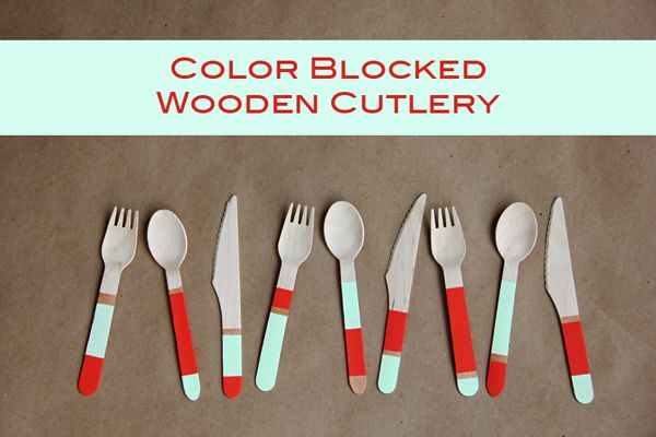 Diy colorblock wooden cutlery