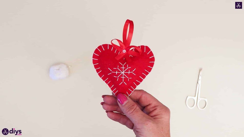 Diy felt snowflake heart ornaments