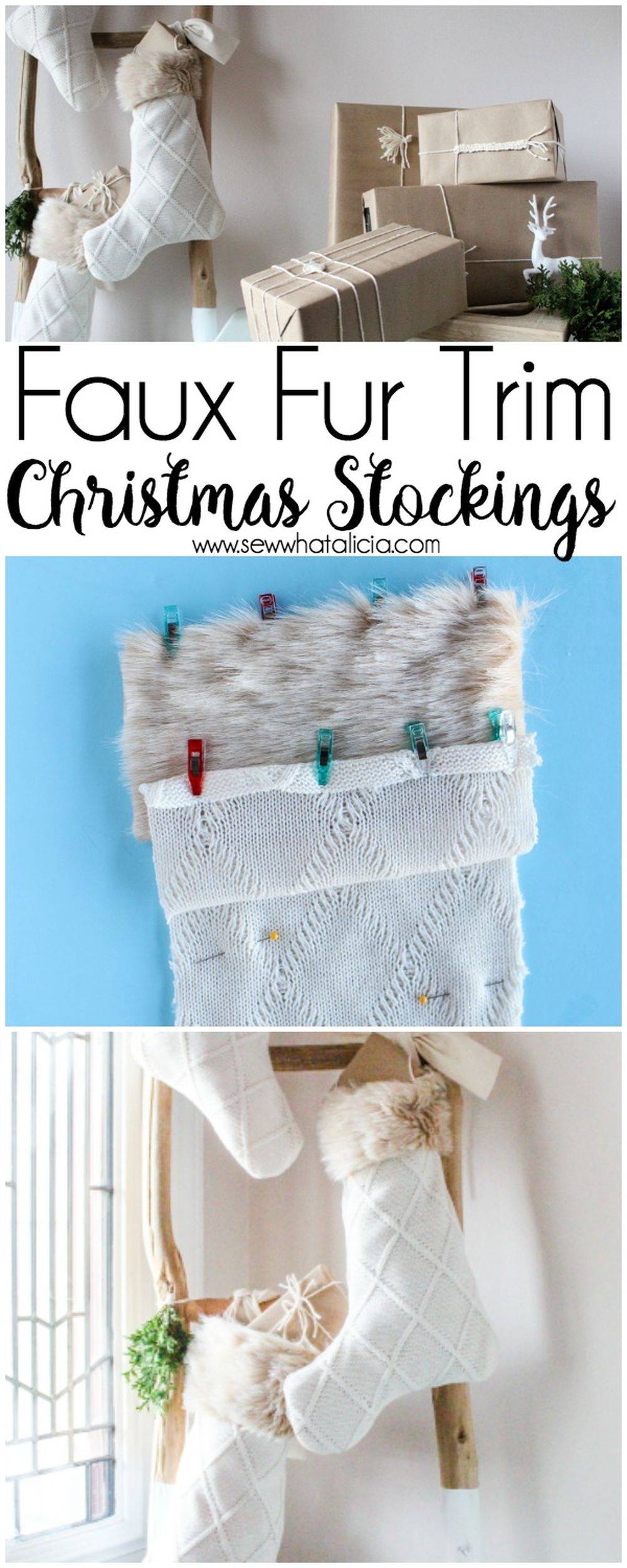 Faw fur trim white christmas stockings