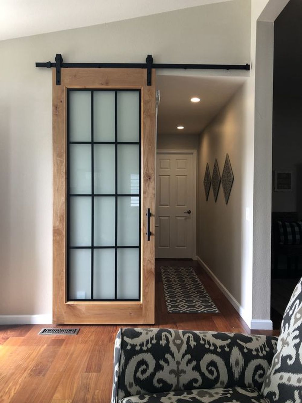 Frosted glass barn door