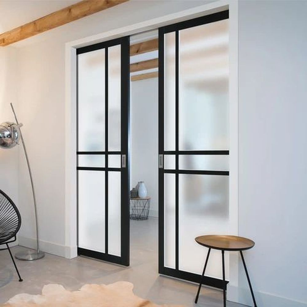 Frosted glass pocket door 