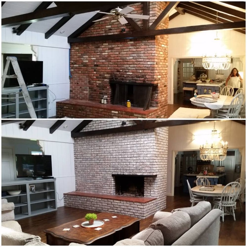 Indoor fireplace with german smear before and after pictures
