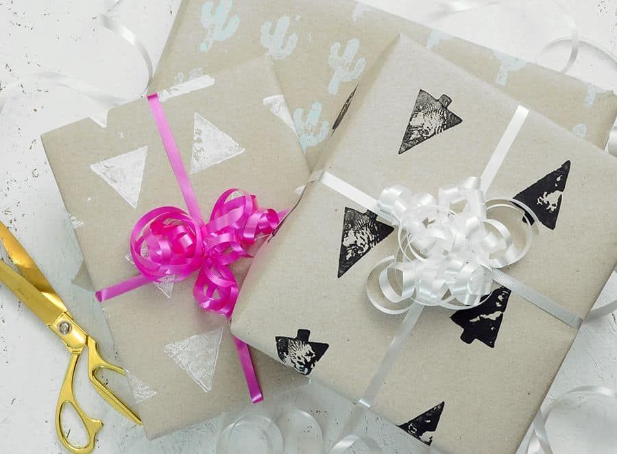 Diy hand stamped gift wrap