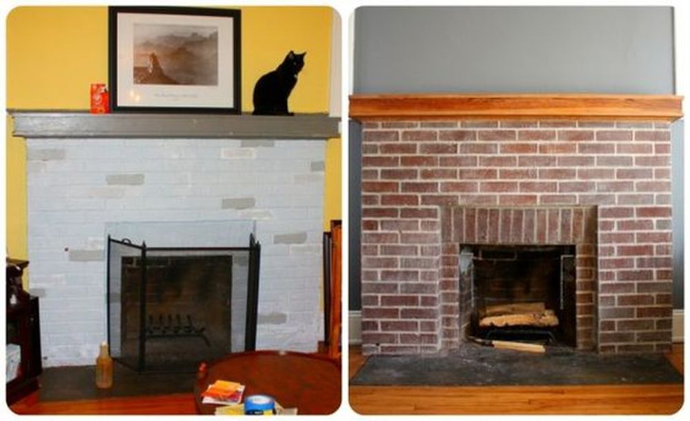 Whitewash brick fireplace remove old paint