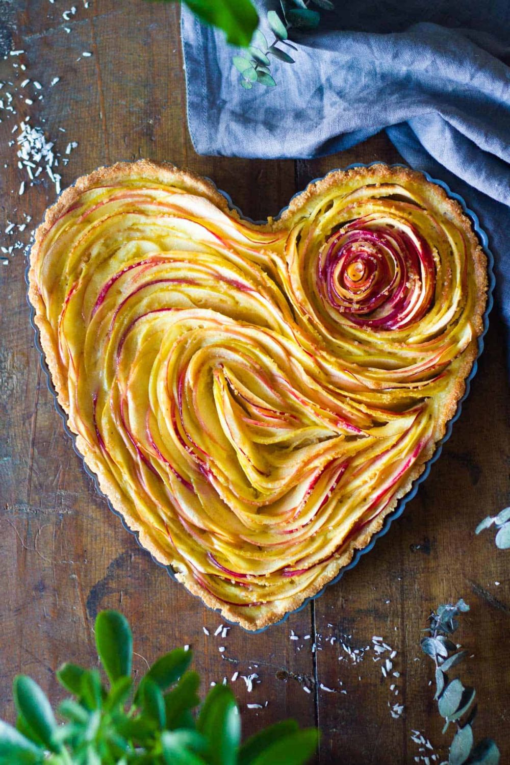 Apple rose heart shaped tart
