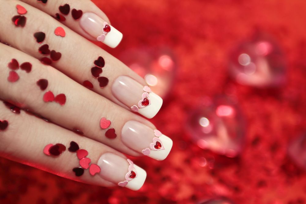 Cute valentines nails sprinkled hearts